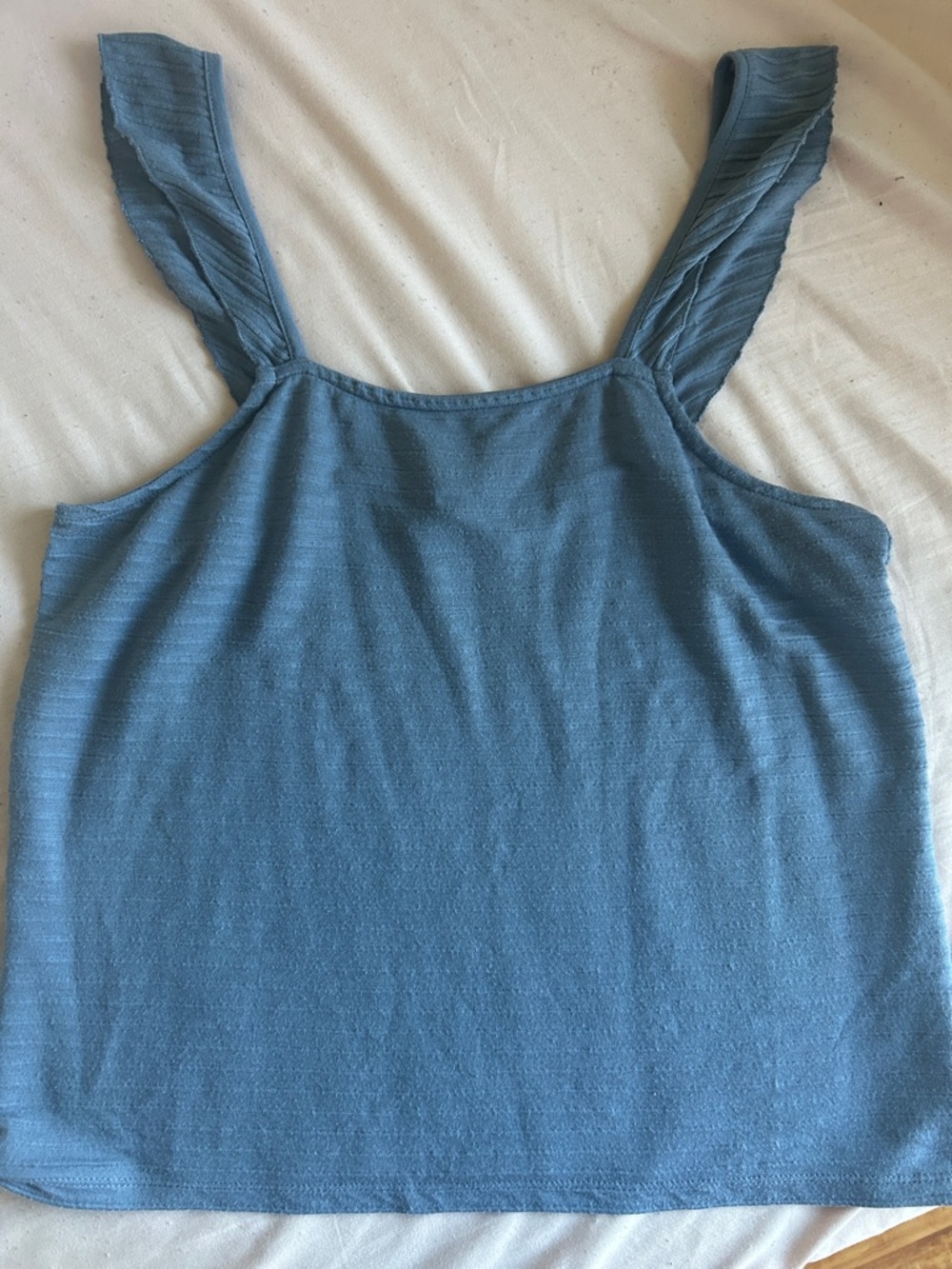 SO Dusty Blue Ribbed Tank with Ruffle Straps